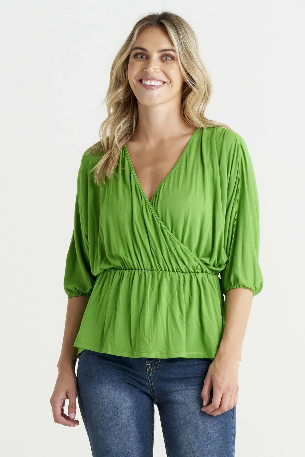 Betty Basics Bayeaux Wrap Top in Artichoke