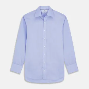 Blue Herringbone Regular Fit Shirt With Kent Collar