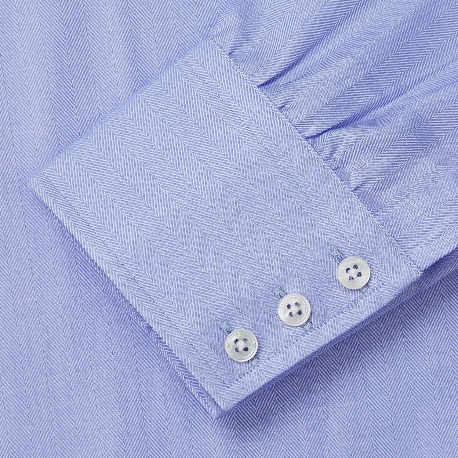 Blue Herringbone Regular Fit Shirt With Kent Collar