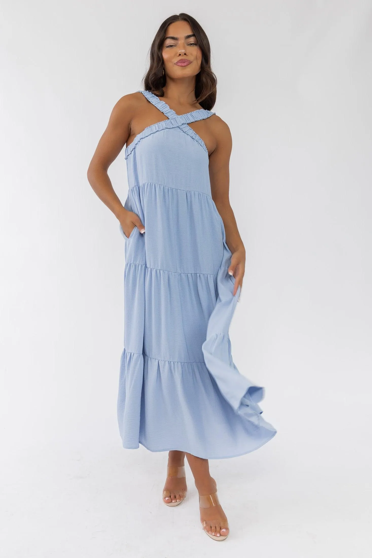 Brenna Blue Halter Maxi Dress