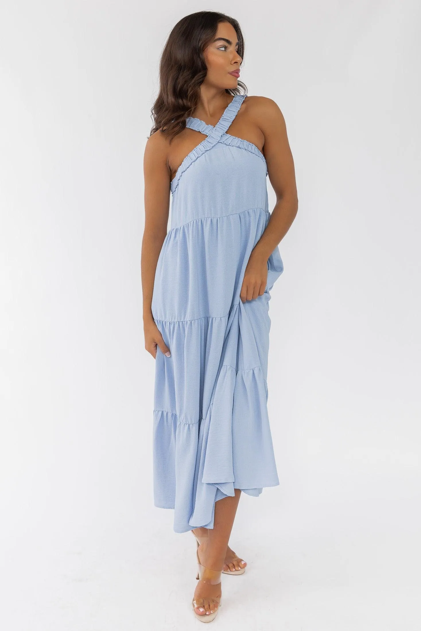 Brenna Blue Halter Maxi Dress