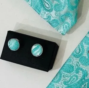 Cuff Links - Aqua Paisley