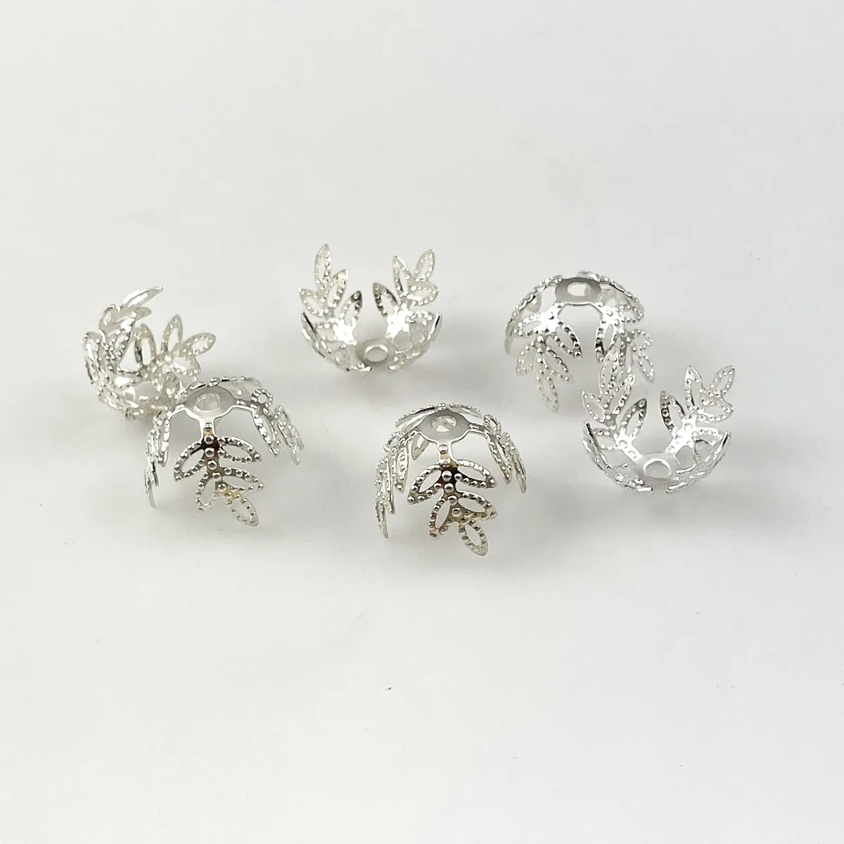 Large Silver Plated Bead Caps Filigree Leaf 15-18mm