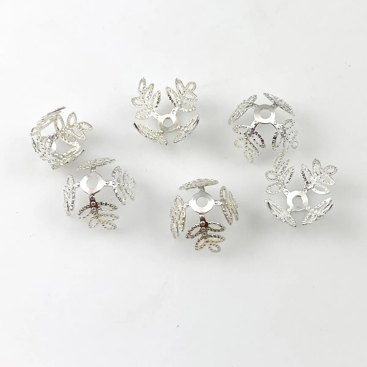 Large Silver Plated Bead Caps Filigree Leaf 15-18mm