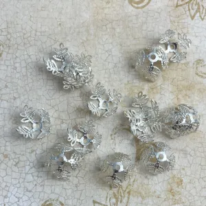 Large Silver Plated Bead Caps Filigree Leaf 15-18mm