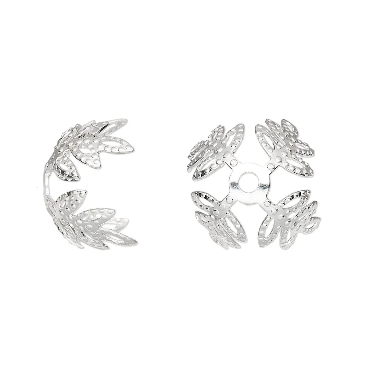 Large Silver Plated Bead Caps Filigree Leaf 15-18mm