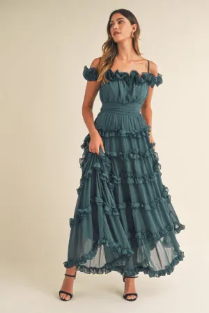 Leylani Ruffle Tiered Maxi Dress - Teal