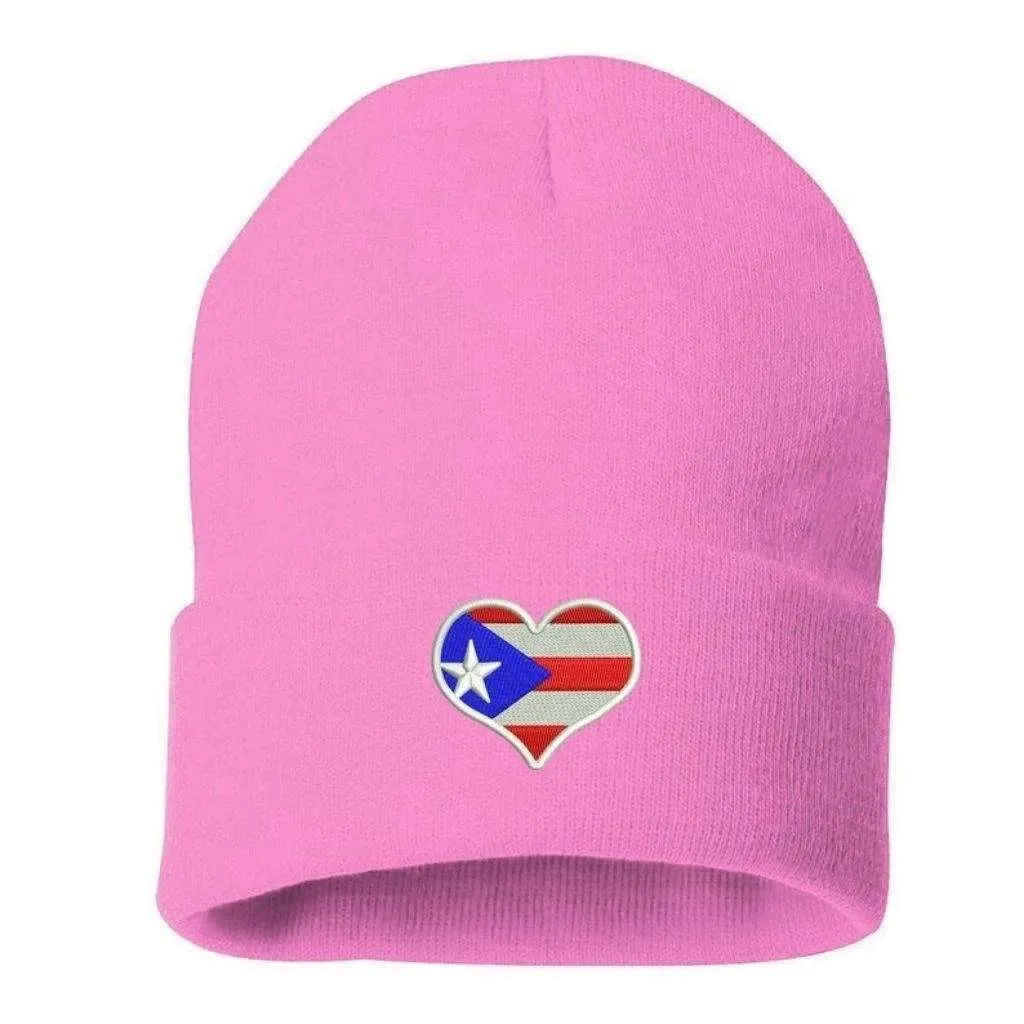 Puerto Rico Flag Heart Cuffed Beanie