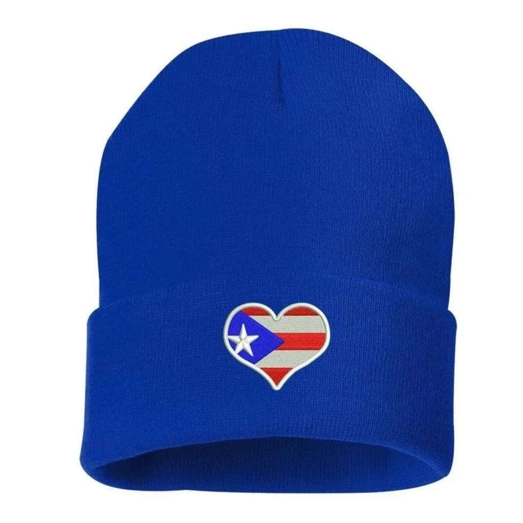 Puerto Rico Flag Heart Cuffed Beanie