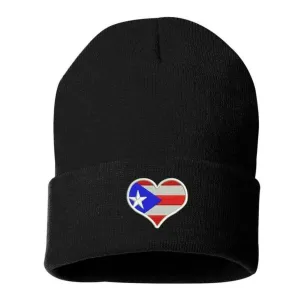 Puerto Rico Flag Heart Cuffed Beanie