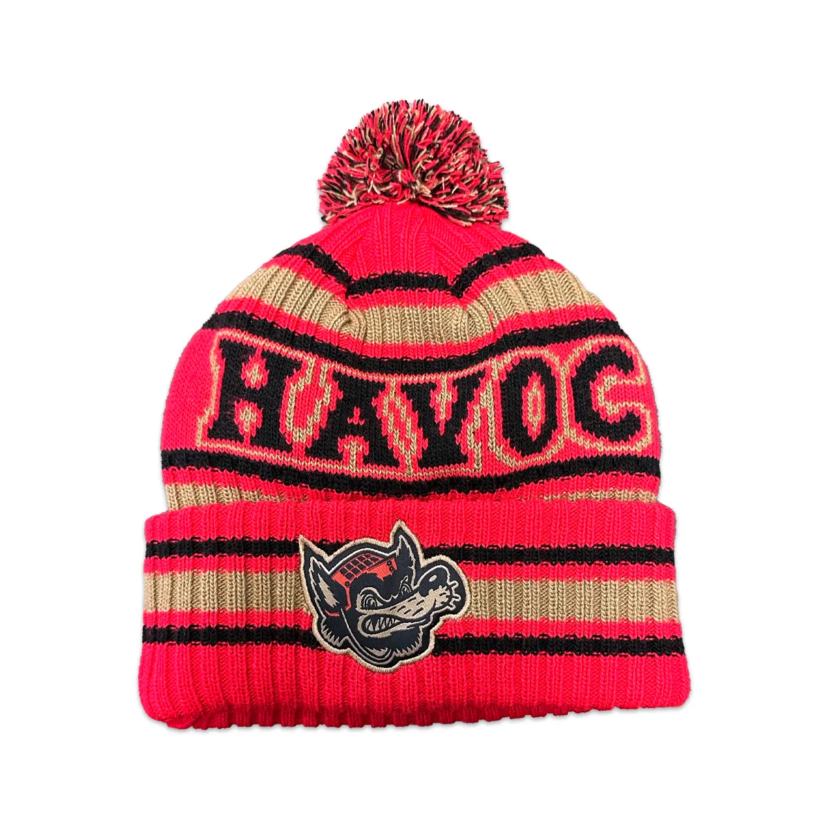 Retro Red Varsity Knit Pom Beanie