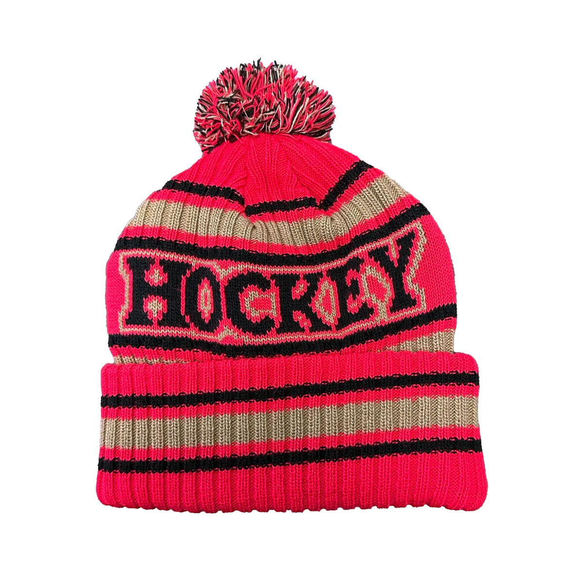 Retro Red Varsity Knit Pom Beanie